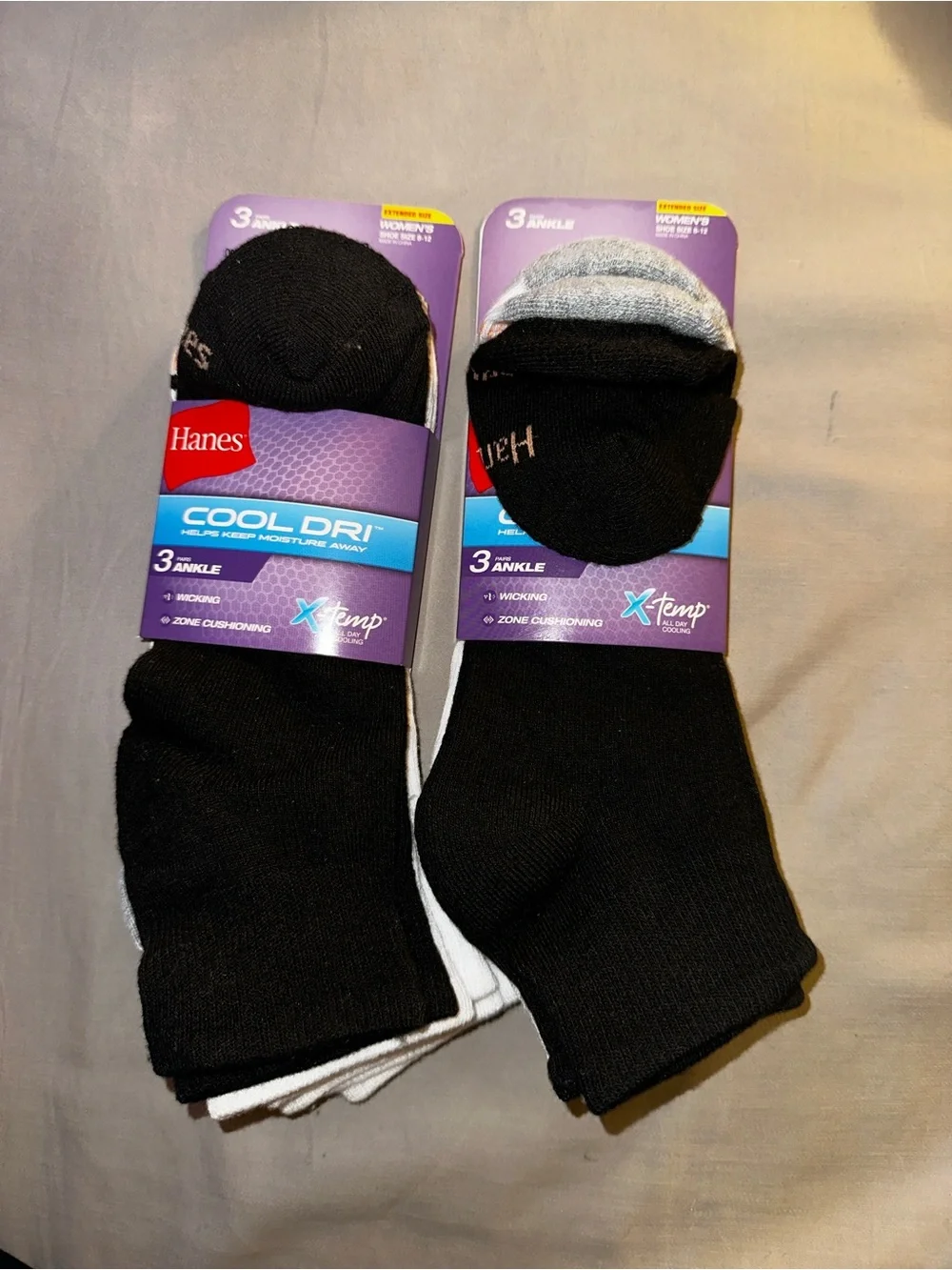 (2) Hanes Cool Dri Black Ankle Socks - 3-Pack